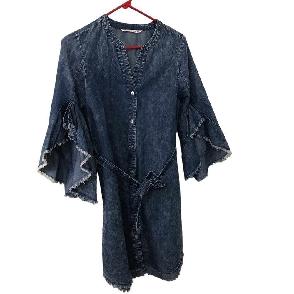 3/$15 Given kale dark blue mineral wash flare sleeve shirt dress size Small